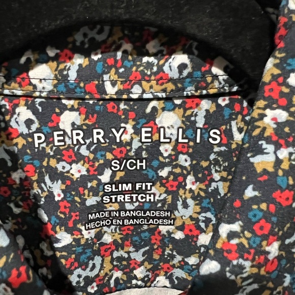 Perry Ellis Multicolor Floral Men's Shirt Slim Fit Stretch Size Small EUC - Picture 3 of 3